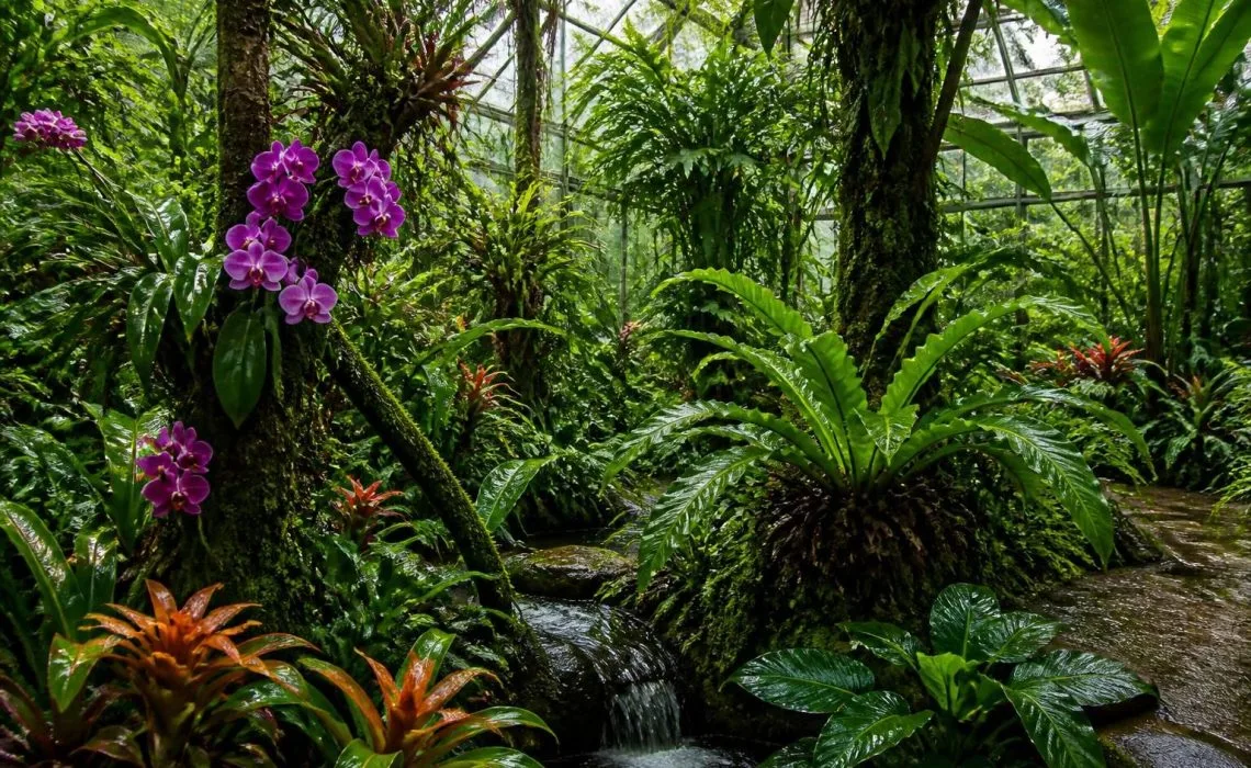 découvrez les plantes fascinantes et luxuriantes qui prospèrent dans une serre recréant l'atmosphère unique des forêts tropicales humides.