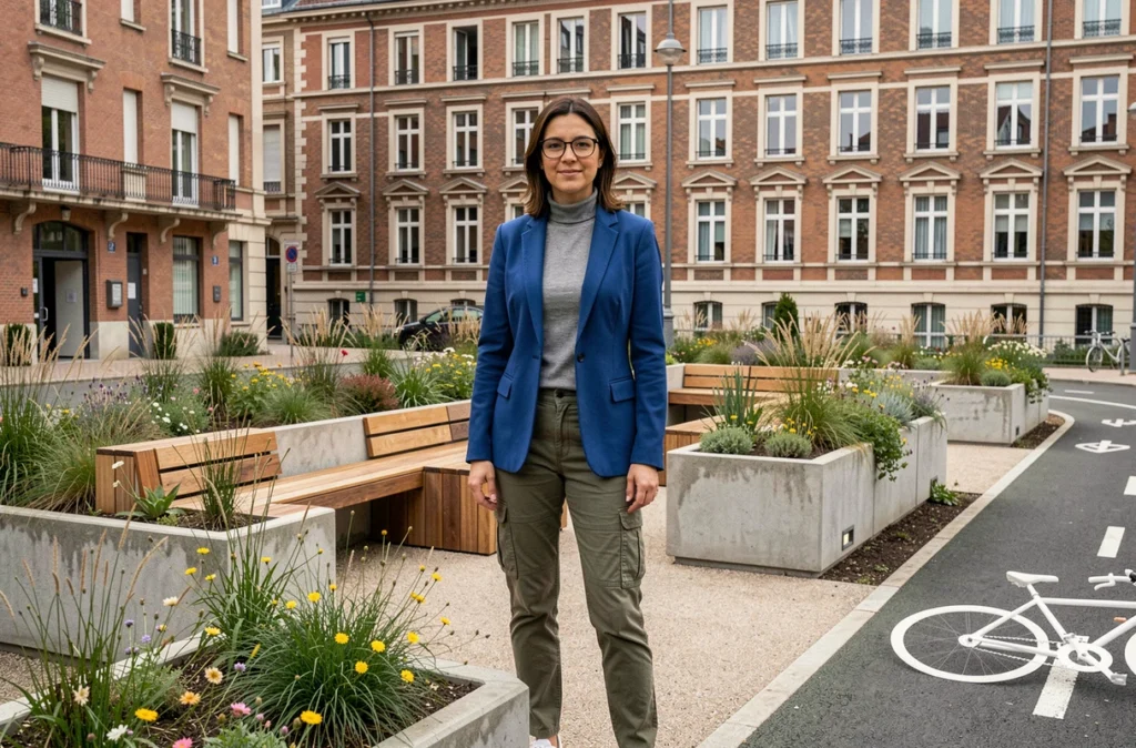 Conceptrice des Jardins Urbains présentant un espace vert public réaménagé avec des plantations natives en plein centre de Toulouse